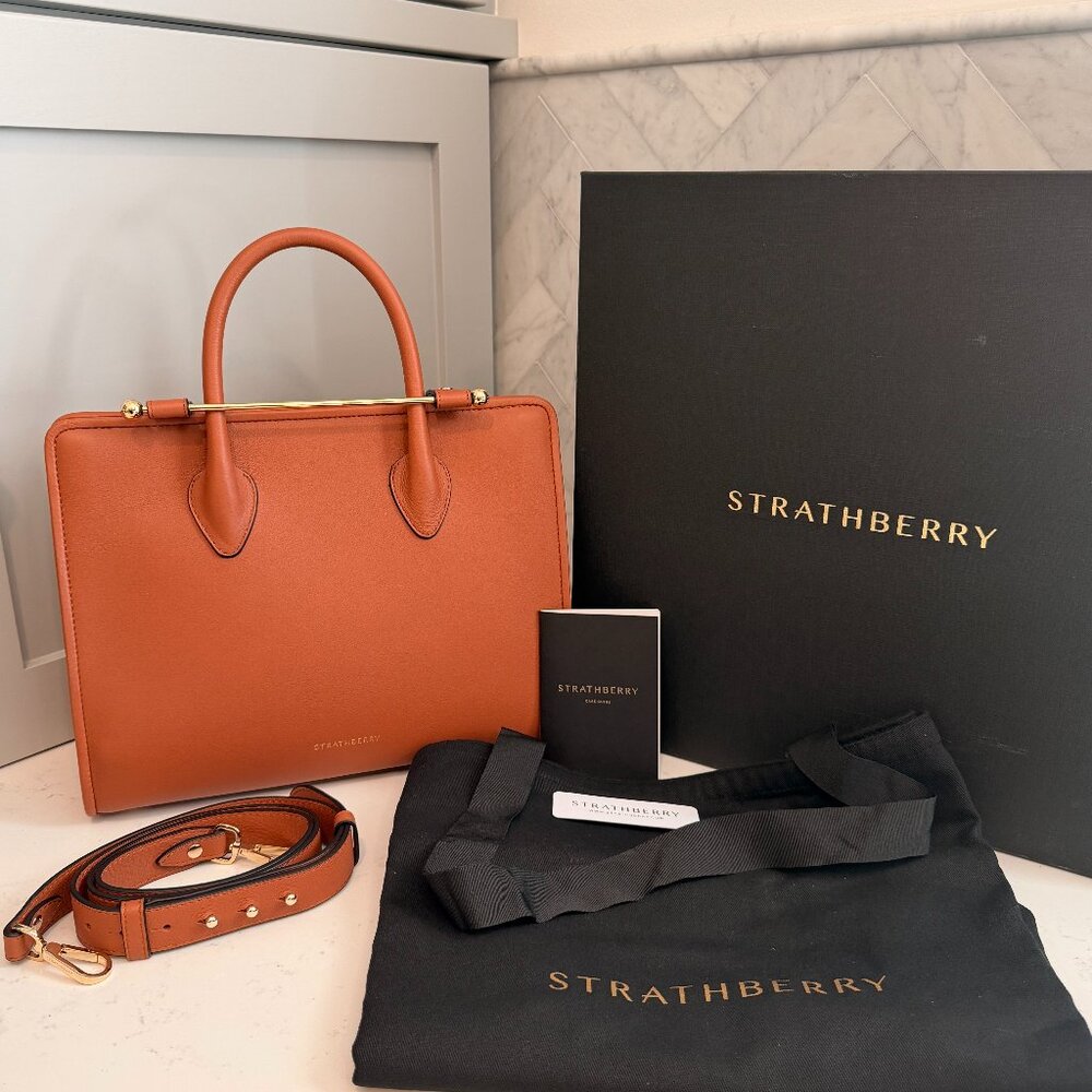 Strathberry Midi Tote – Chestnut – Like New – Full Set